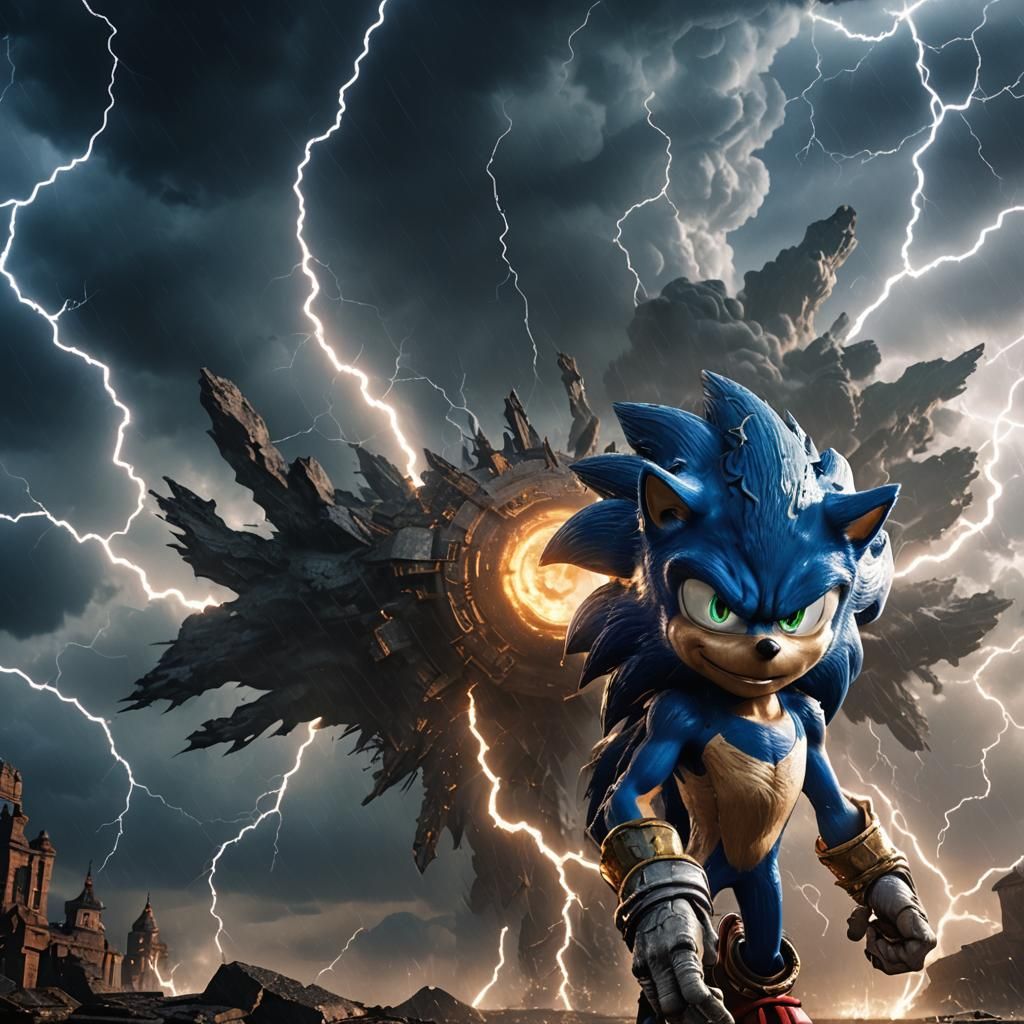 Furious Sonic Face in Stormy Fantasy Art