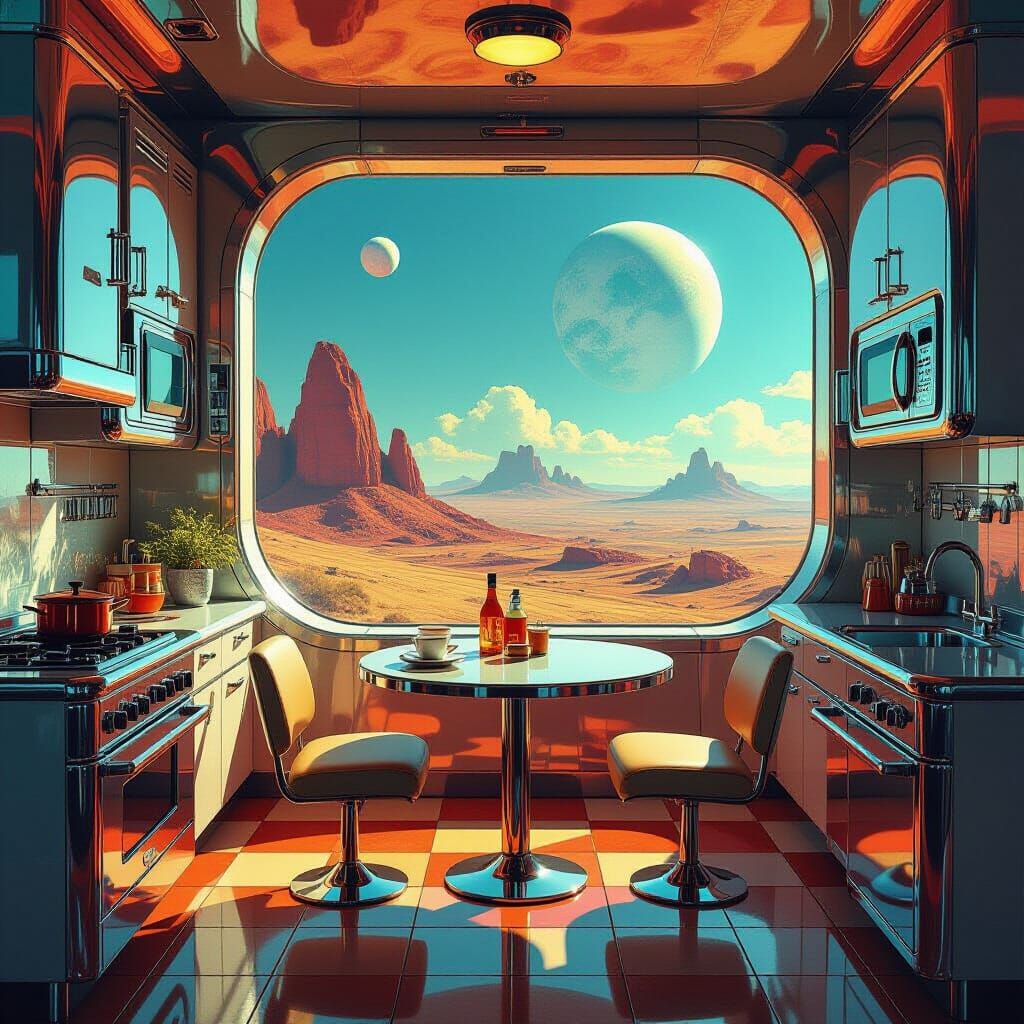 Surreal Retro-Future Kitchen on Alien Planet