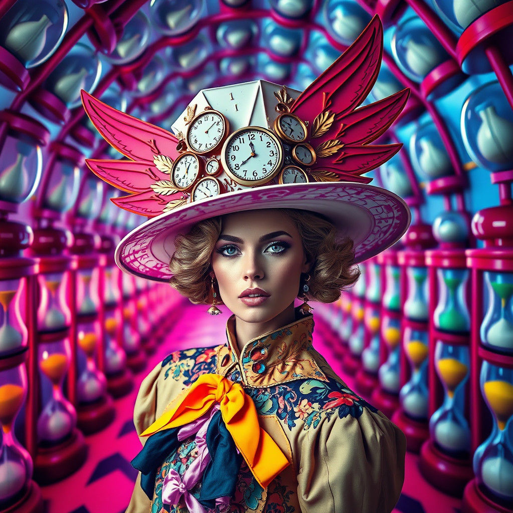 Surreal Model in Geometric Victorian Clockwork Hat