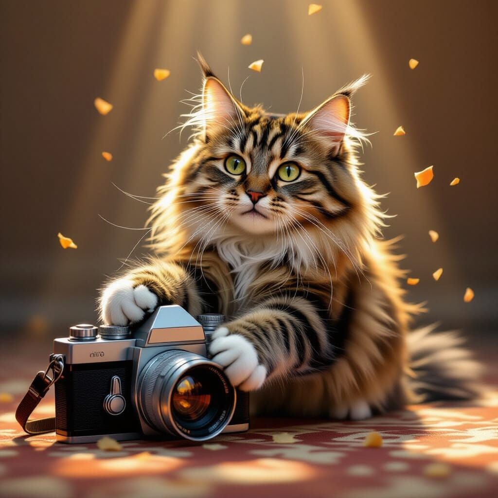Norwegian Forest Cat Steals Spotlight, Knocks Over Camera