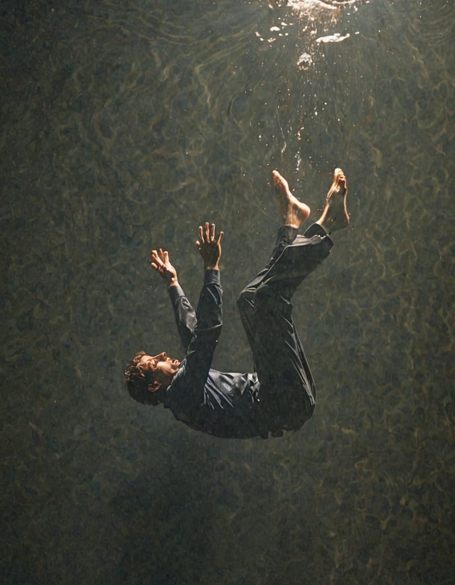 Lifeless Figure Plunging into Dark Pool