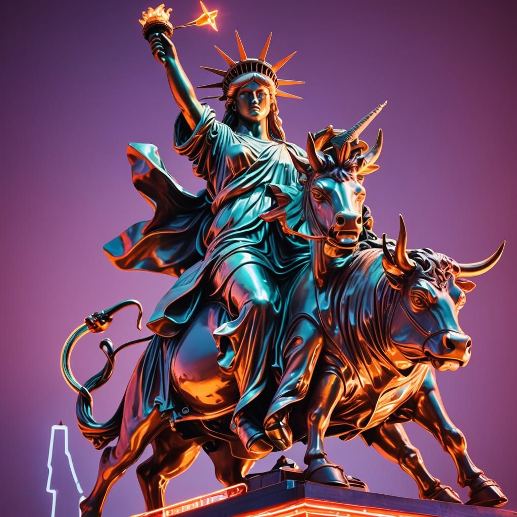 Statue of Liberty Bull Ride in Neon Lights
