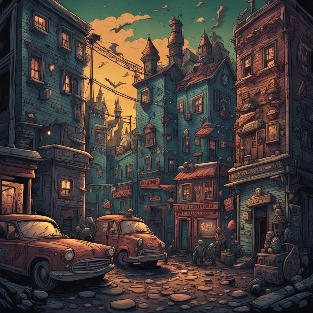 Folk Punk Cartoon of Urban Fantasy Horror