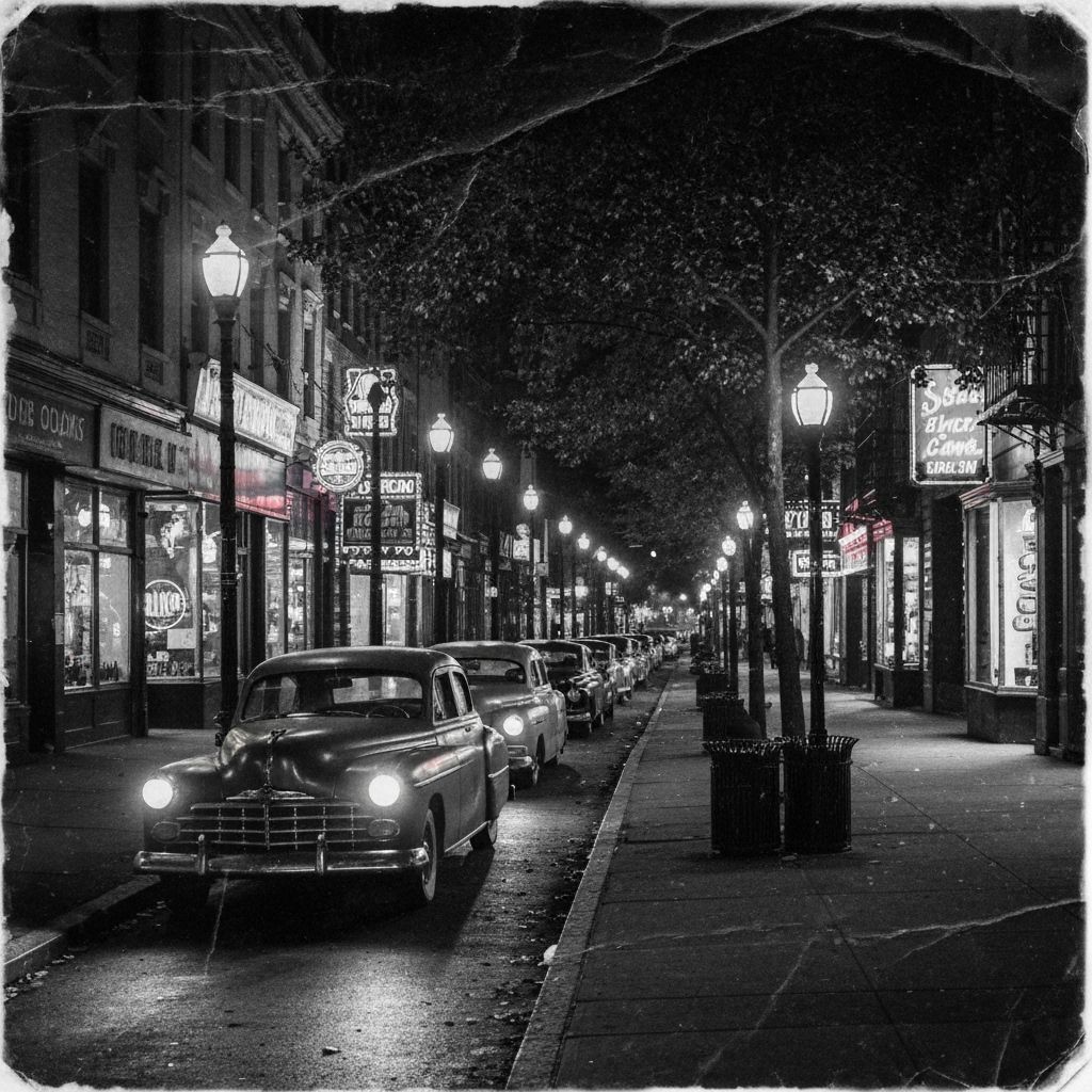 1950s NYC Street Scene in Film Noir Style