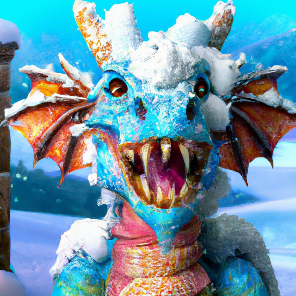 Festive Ice Dragon Portrait in Ethereal 3D