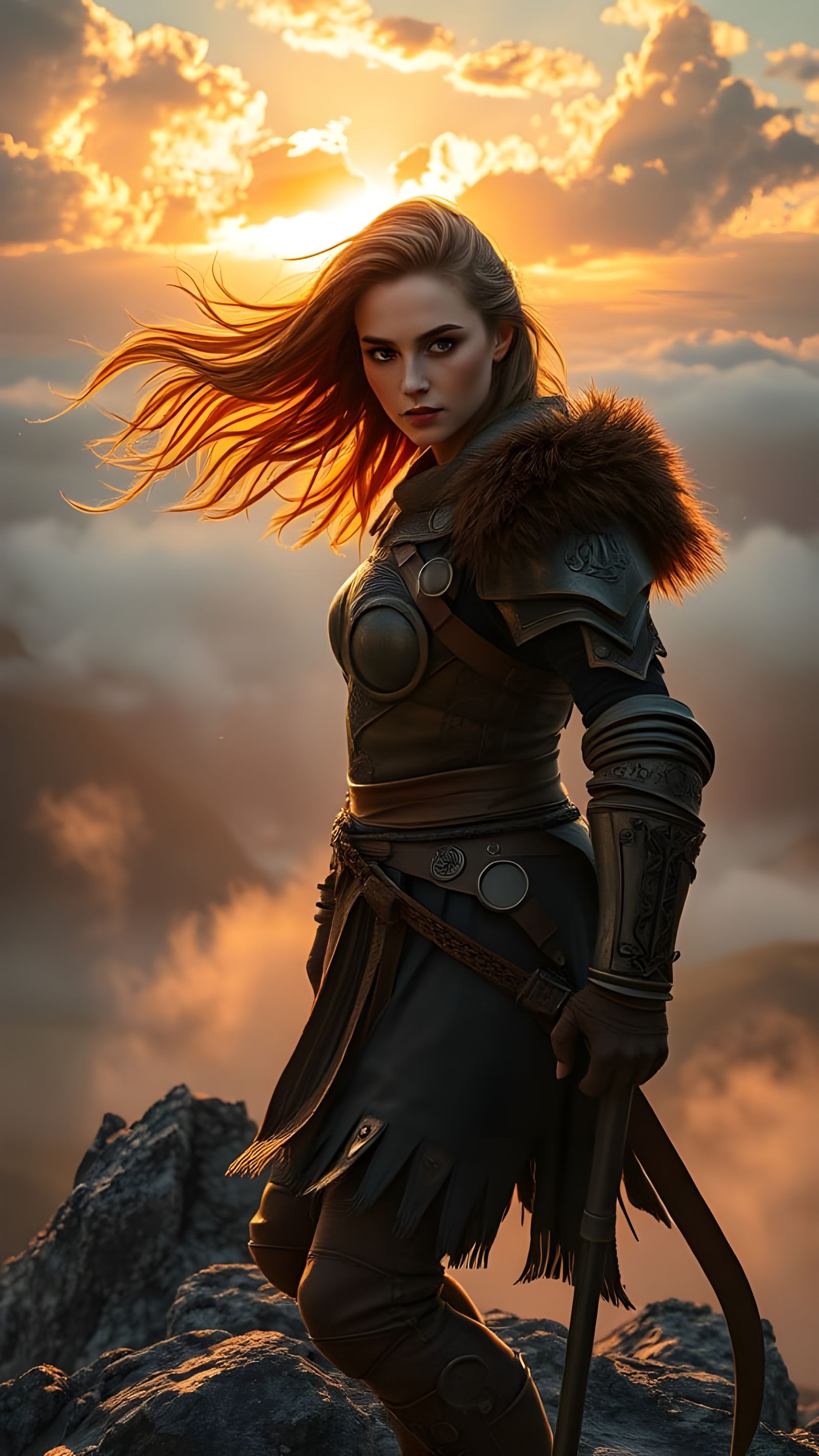 Nordthra Warrior at Sunrise: Cinematic Fantasy Art