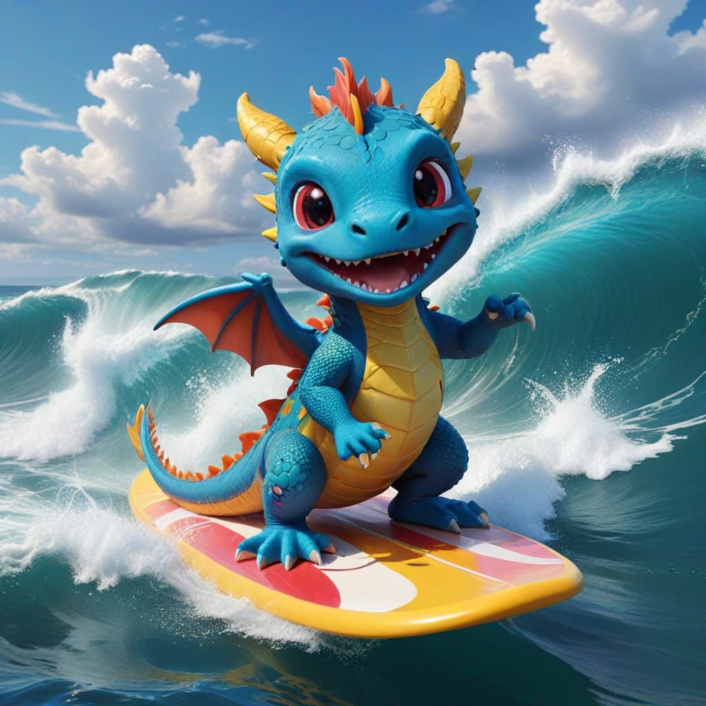 Kawaii Dragon Surfing Adventure
