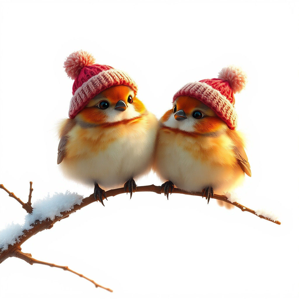 Magical Winter Wonderland with Adorable Birds in Whimsical W...