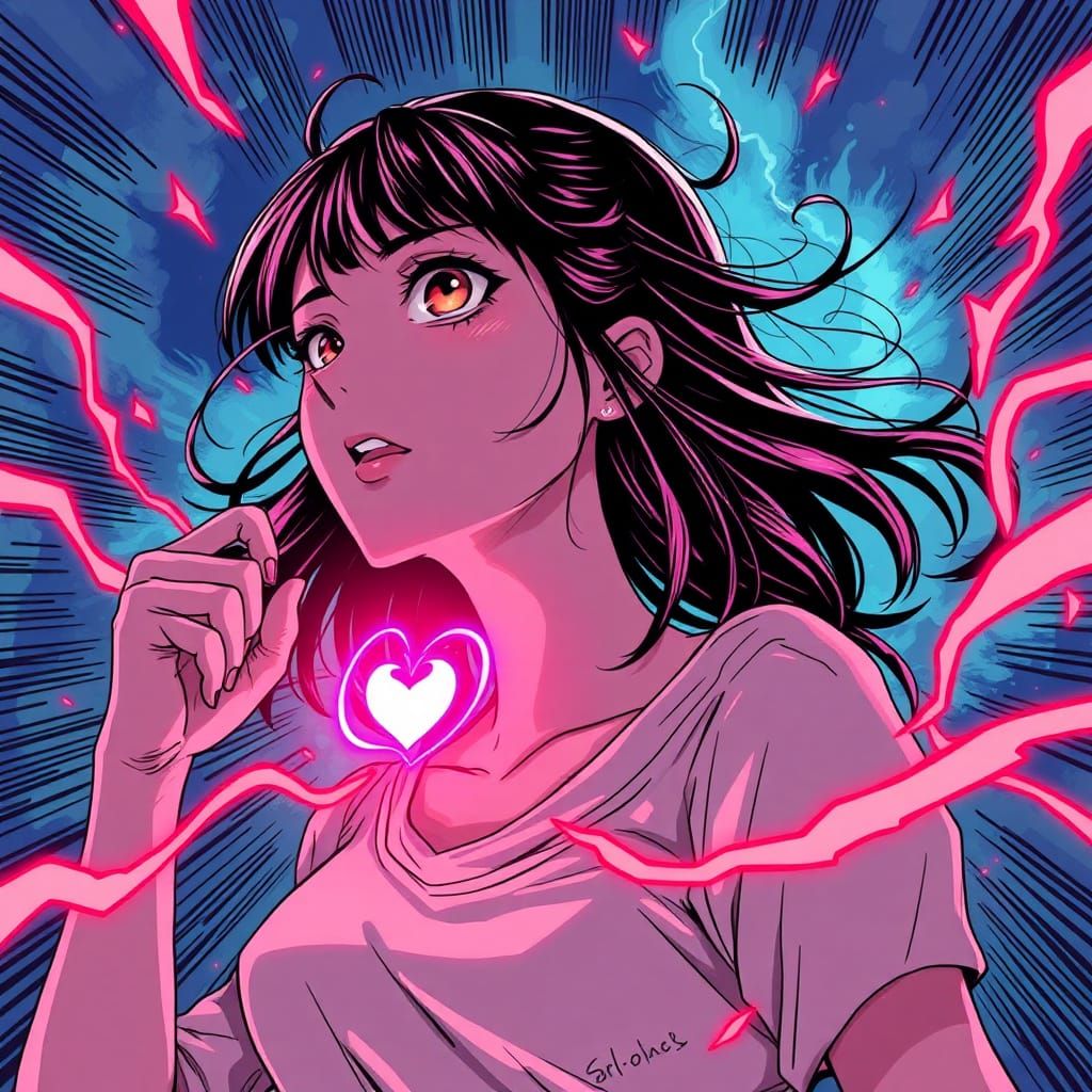 High-Energy Manga Style Portrait of a Young Woman