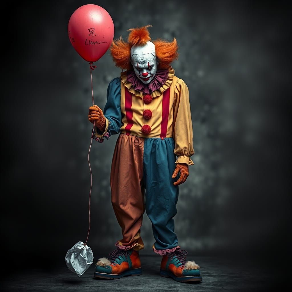 Melancholic Clown with Deflated Balloon, Portrait Photograph...