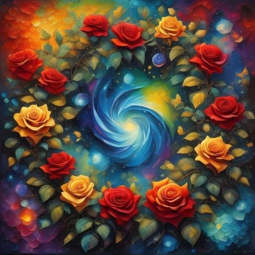 Double Helix Rose in Impasto Alcohol Ink Style