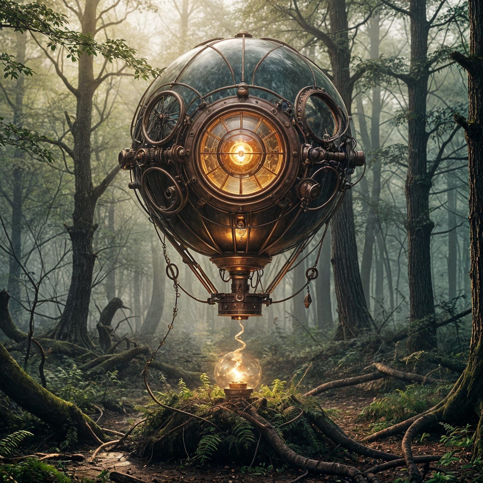 Steampunk Surveillance Balloon in Haunted Forest