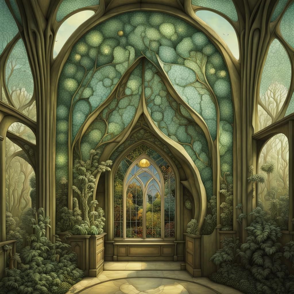 Surreal Biomorphic Interior in Gothic Tiffany Style