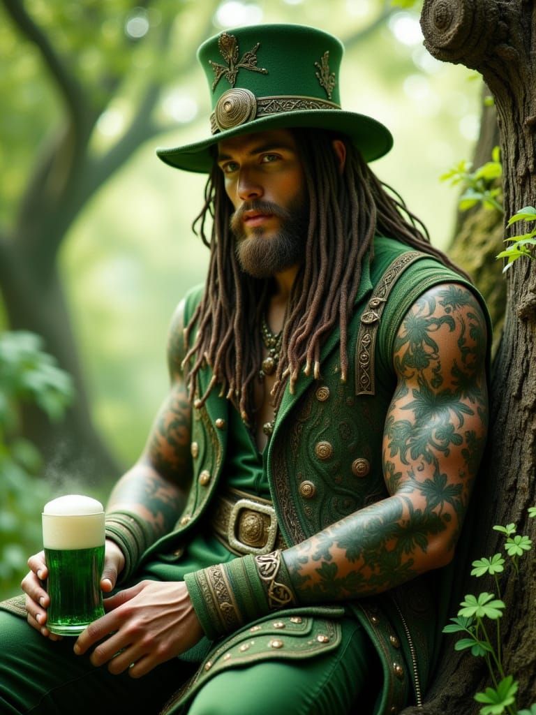 Mystical Irish Leprechaun in Whimsical Forest Glade