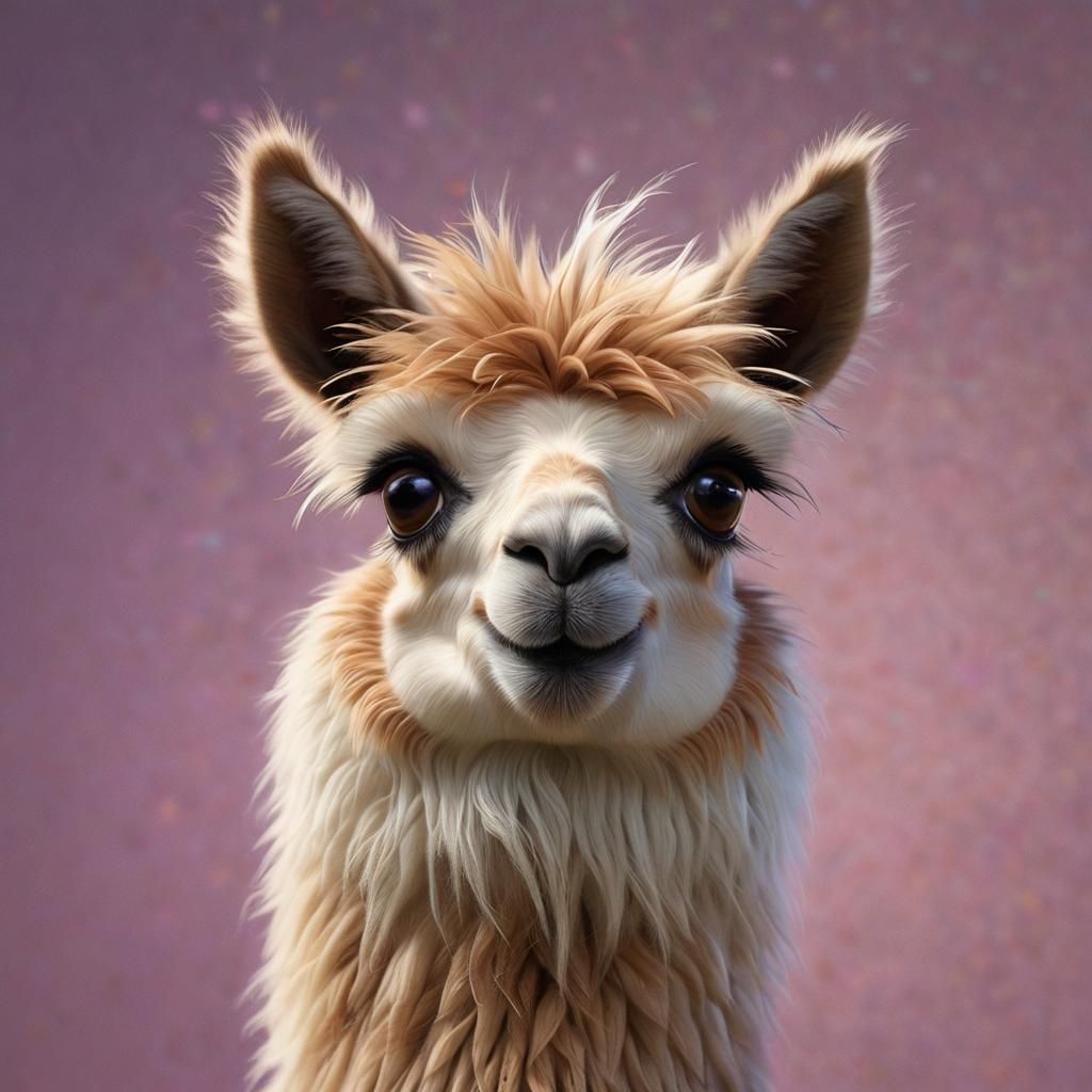 Cute Furry Baby Llama: Hyperrealistic Splash Art