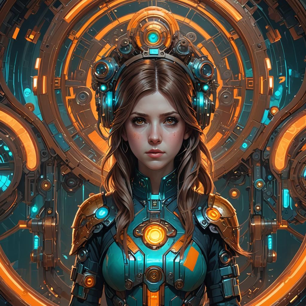 Anna Kendrick in Biopunk Style with Glowing Eyes