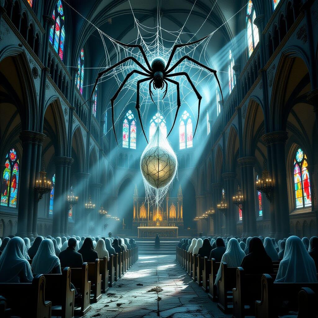 Gothic Cathedral Spider Mass Horror Scene