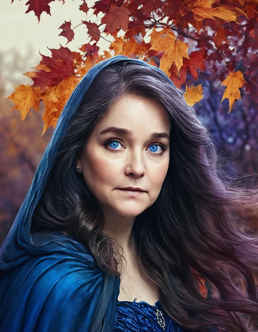Autumn Goddess with Violet Hair in Autumnal Setting