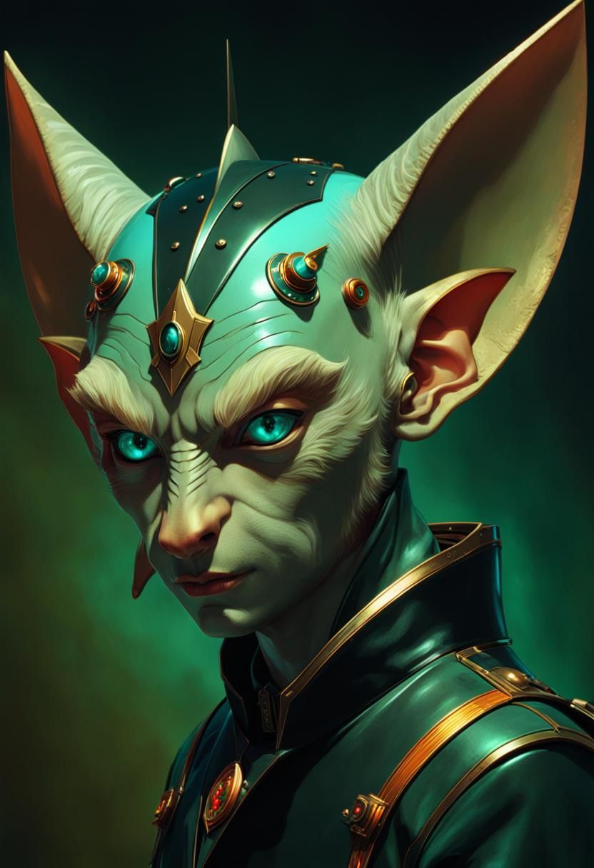 Turquoise Goblin Soldier at Spaceship Console