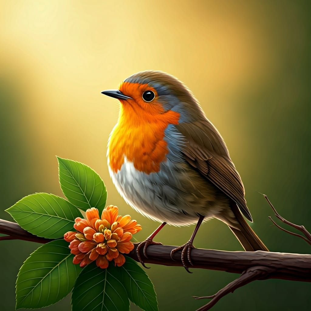 Robin on Branch in Naturalistic Style