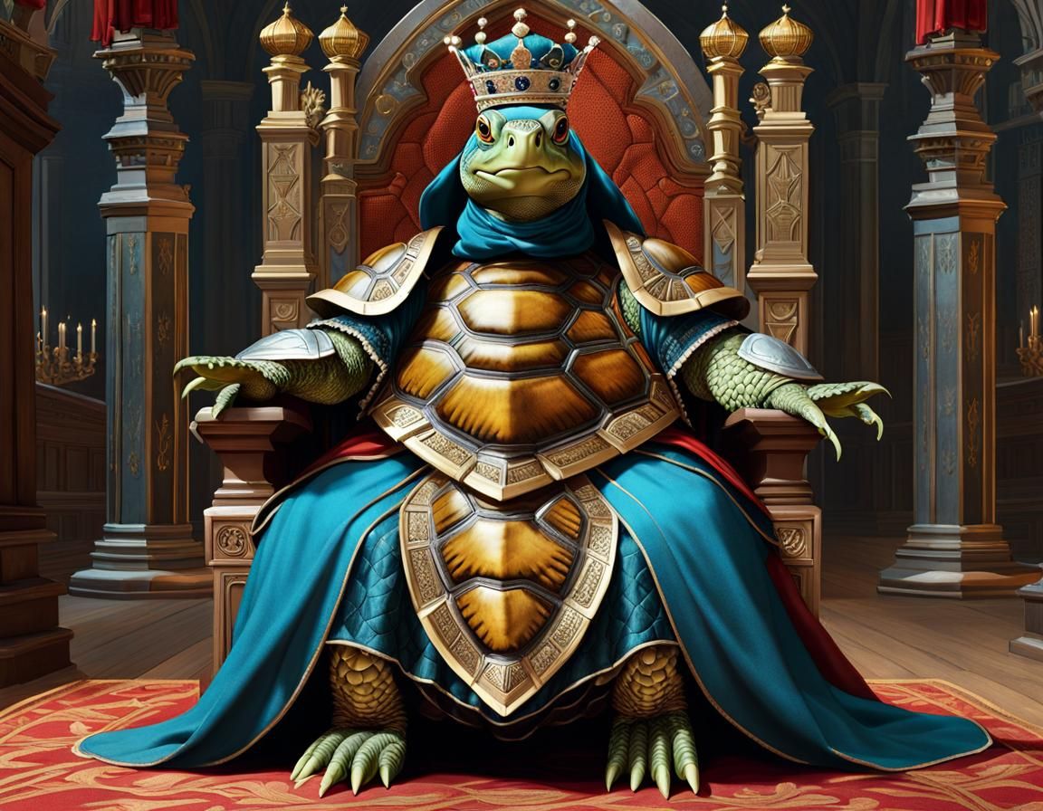 Anthropomorphic Turtle Queen in Retro Illustration Style