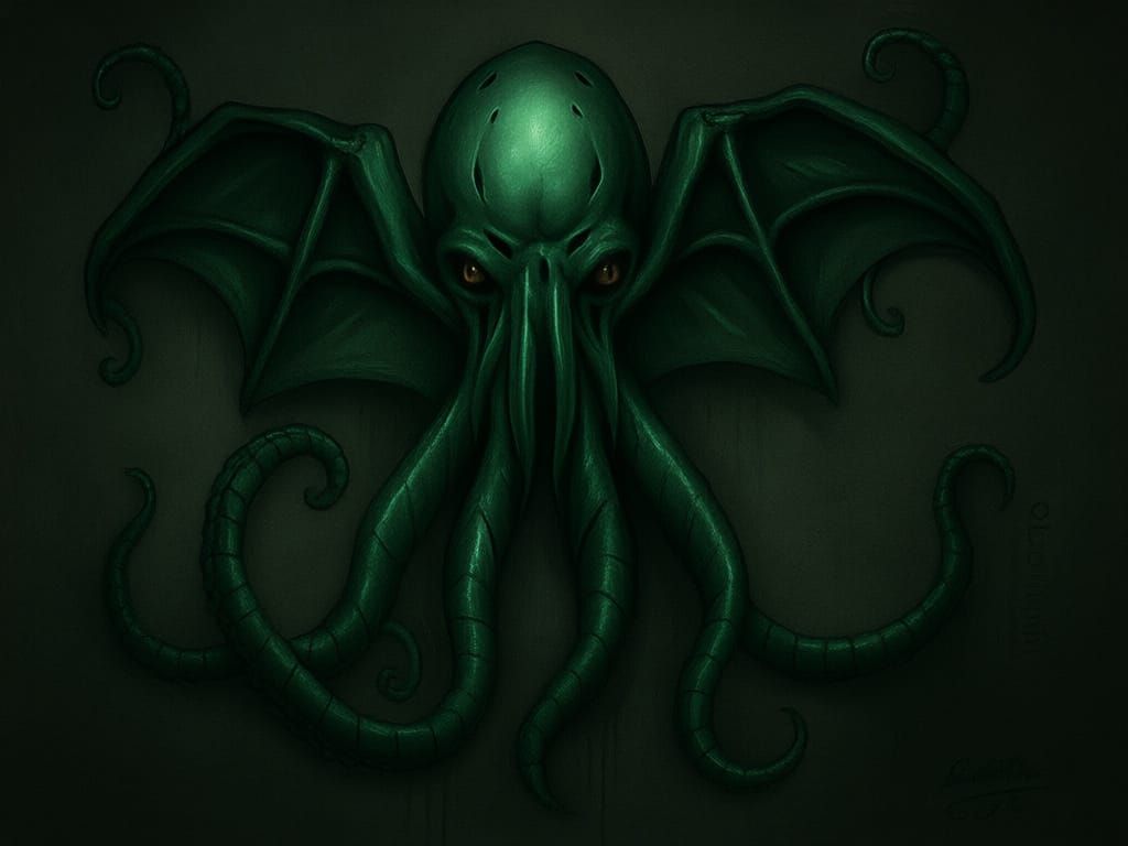 Cthulhu Wall Art with Simple Lines and Gouache Detail
