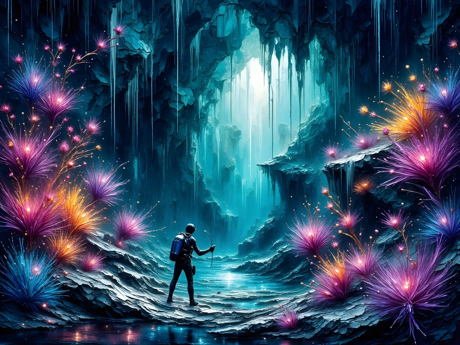 A hidden <lora:ImpastoRama:1.0> underwater cave, illuminated...