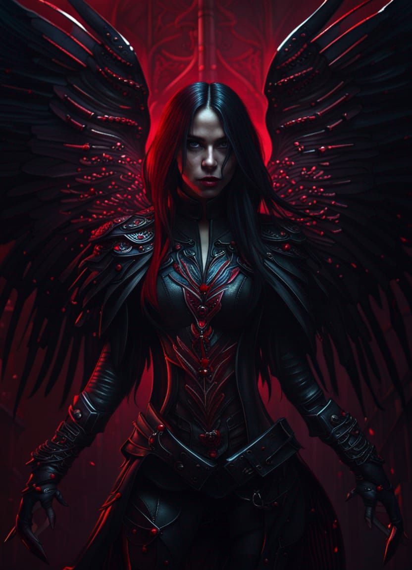 Gothic Biopunk Supermodel with Black Wings