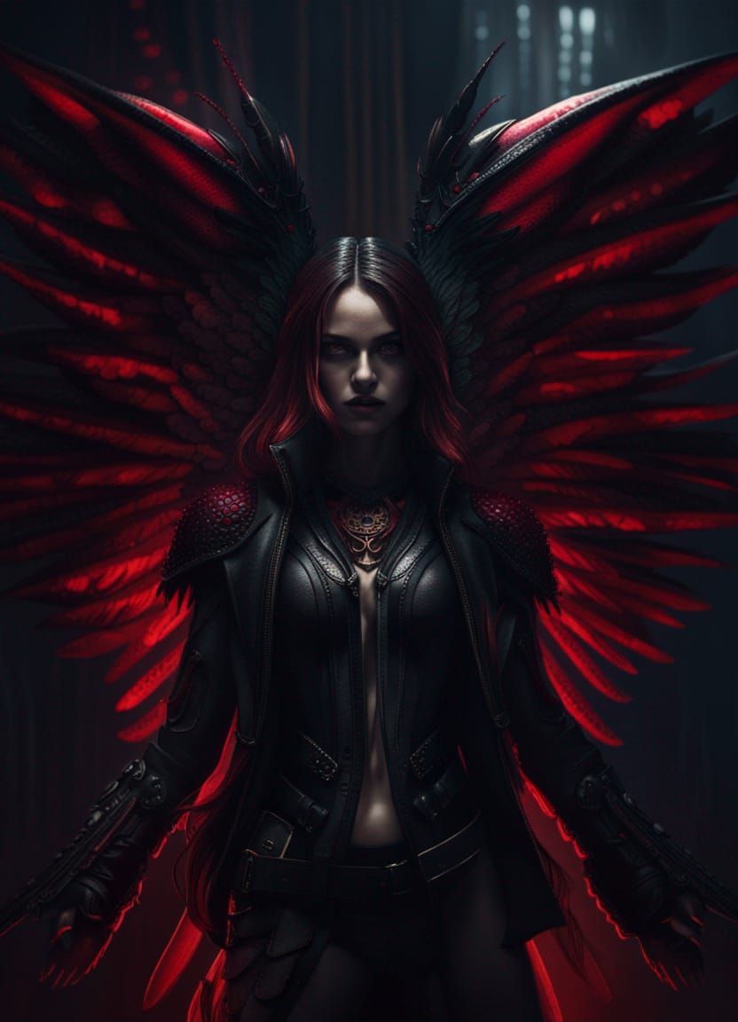 Luminescent Biopunk Supermodel with Leather Wings