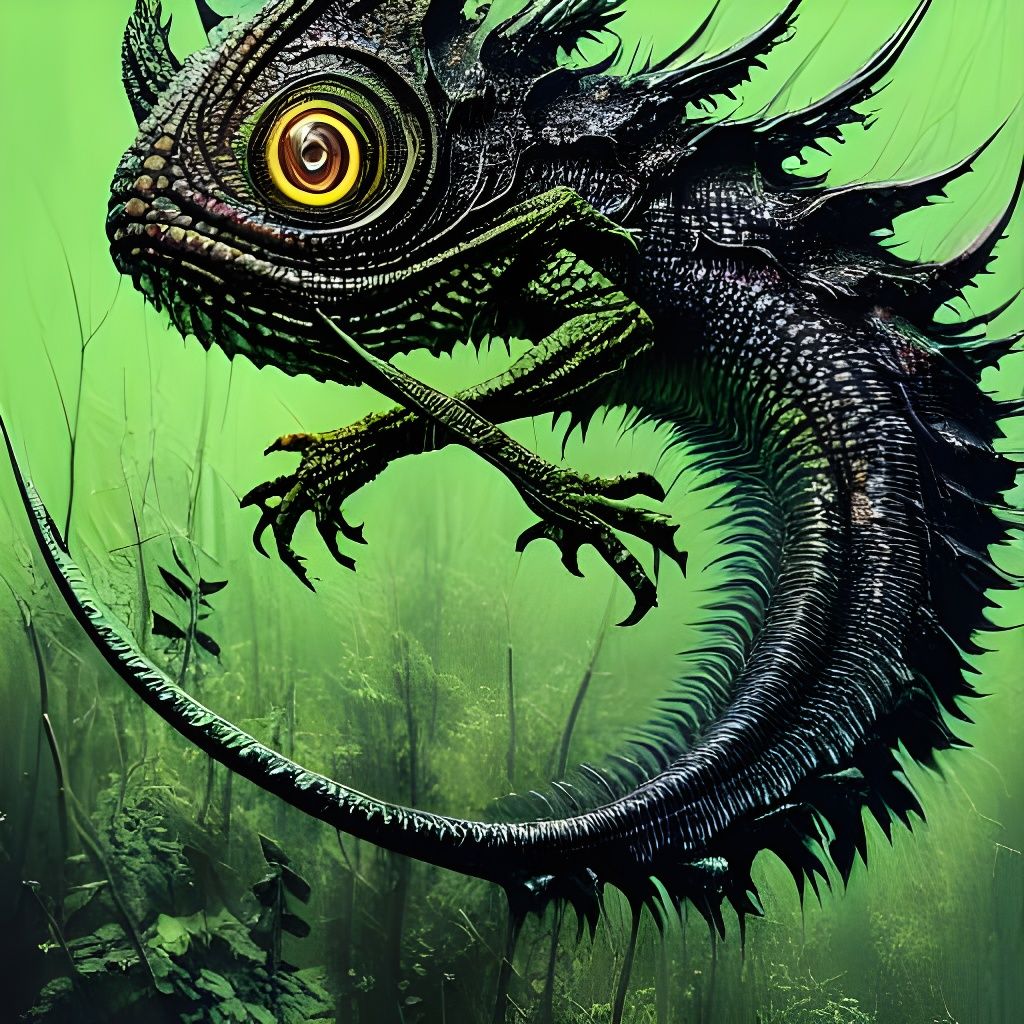 Acid Green Basilisk with Intricate Scales