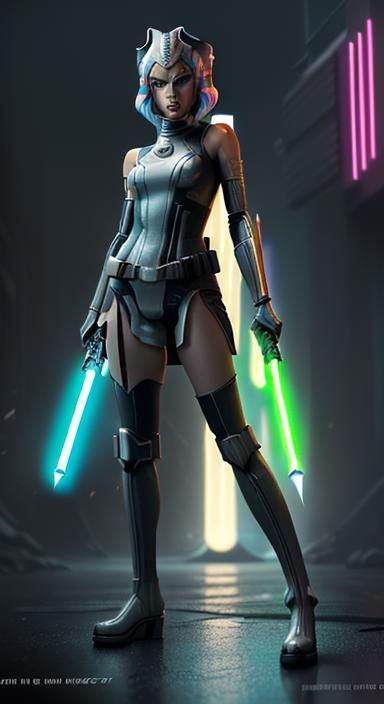 Ahsoka Tano with Lightsabers: 3D Digital Art