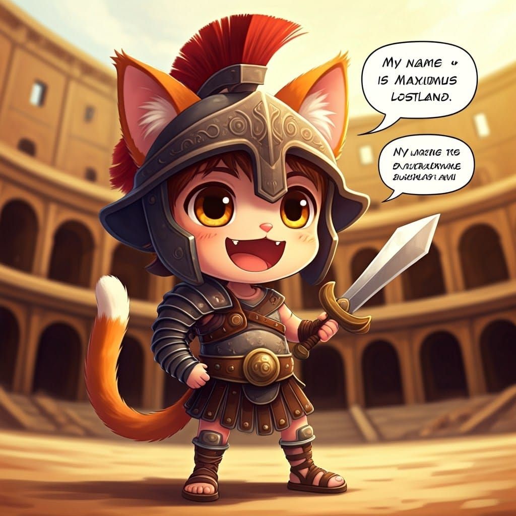 Chibi Anime Gladiator Catboy in Colosseum