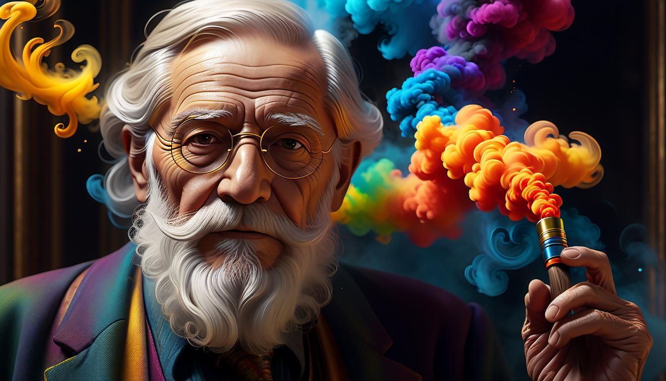 Eccentric Artist on Spiraled Staircase in Detailed Matte Pai...