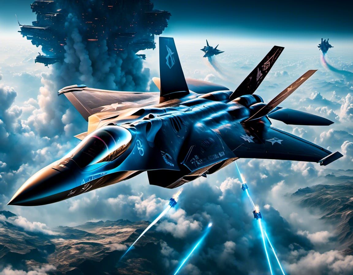 Futuristic F-35 Fighter Jet with Glowing Runes