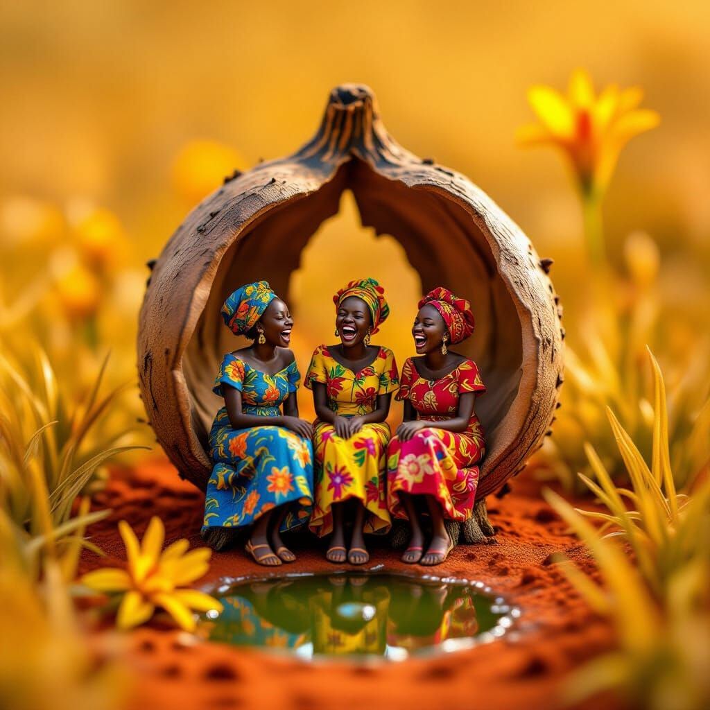 Tiny Kenyan Women Laughing in Autumn Seed Pod