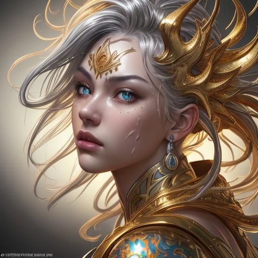 Hyperrealistic Silver and Gold Splash Art