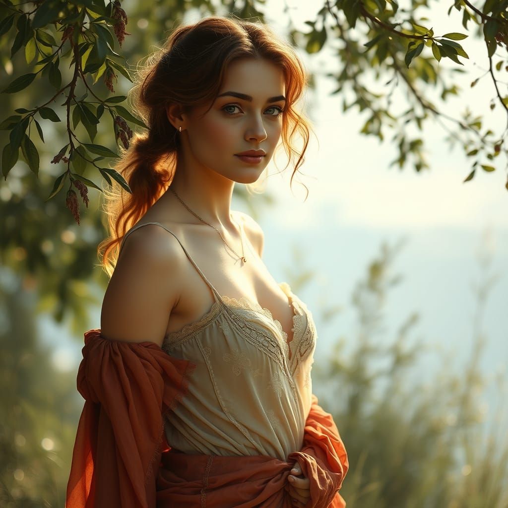 Serene Sensuality: Woman in Nature, Art Nouveau Style