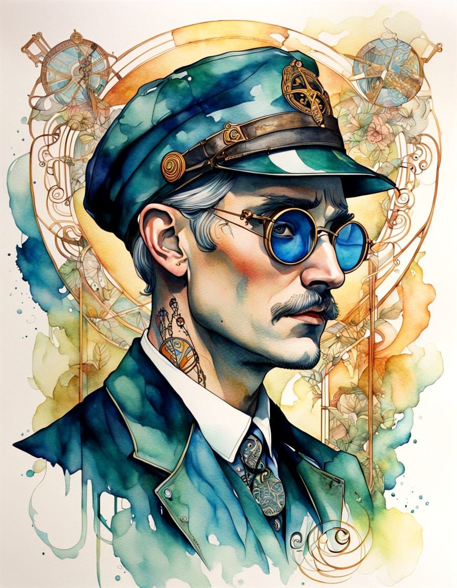 Steampunk Art Nouveau Portrait of a Tolkien Ranger