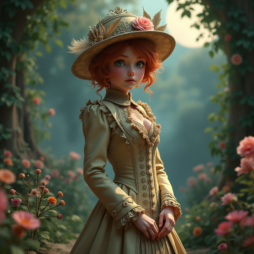 Edwardian Redhead in Mystical Garden, Digital Painting