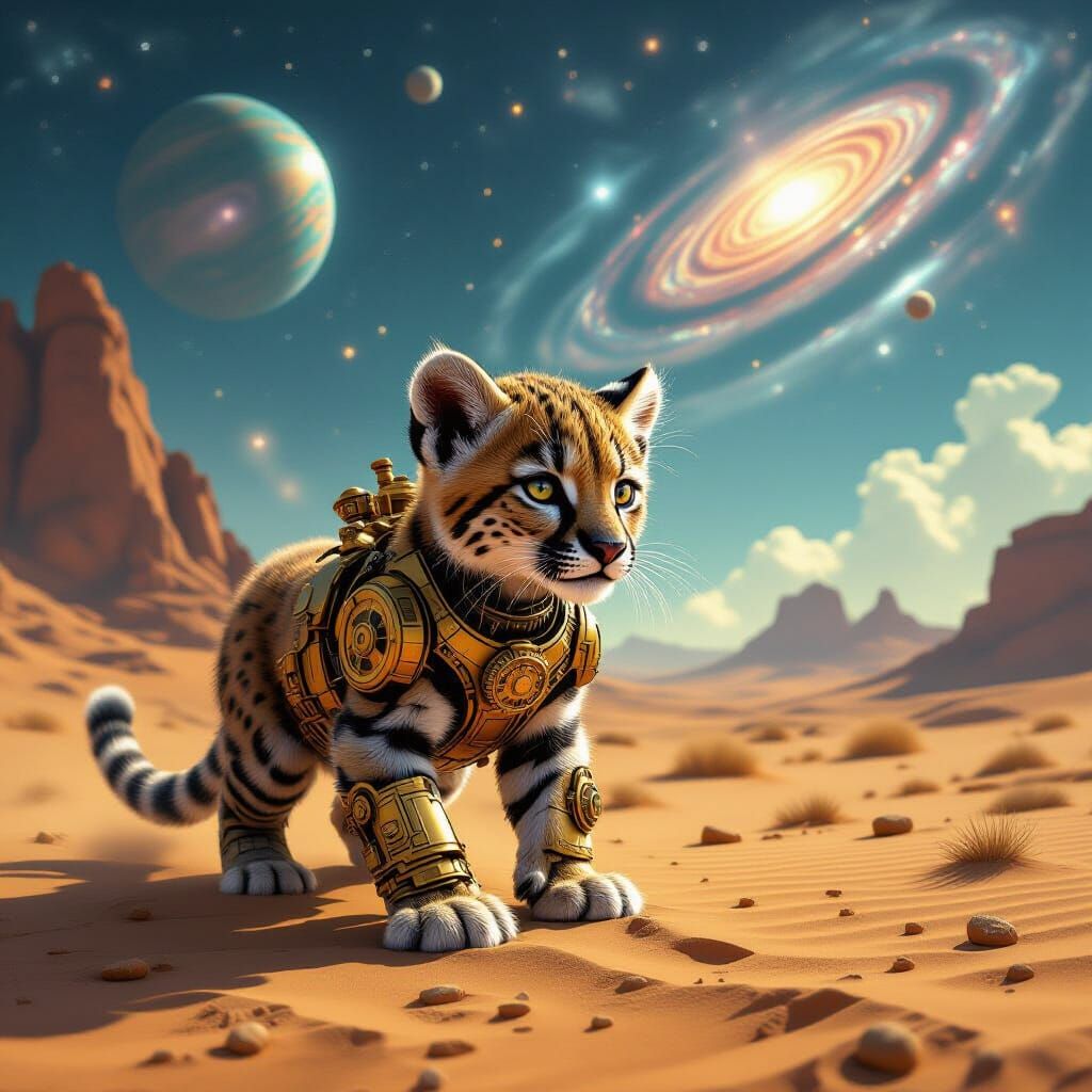 Steampunk Puma Cub Explores Alien Desert