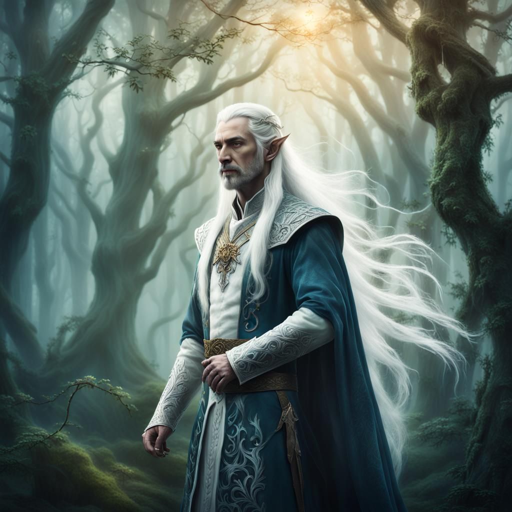 Elven King in Enchanted Forest, Symbolist Portrait