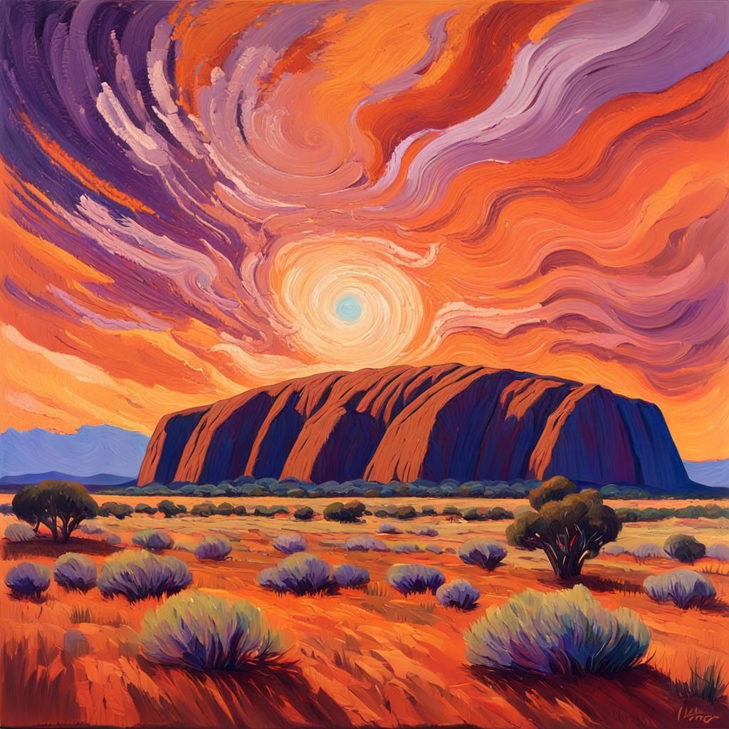 Uluru Sunset: An Impressionist Gouache Painting