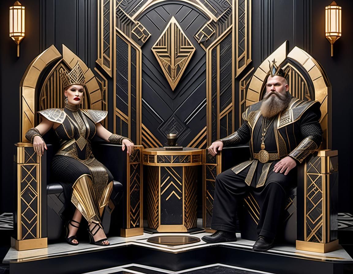 Dwarven King and Queen in Art Deco Throne Room