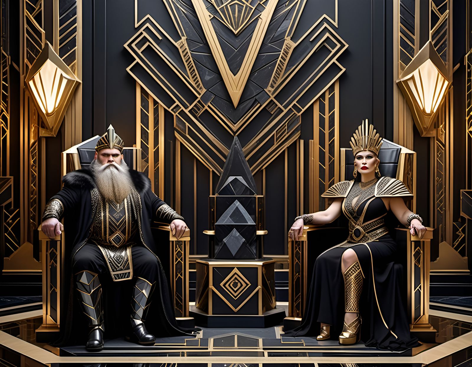 Dwarven King and Queen in Art Deco Style