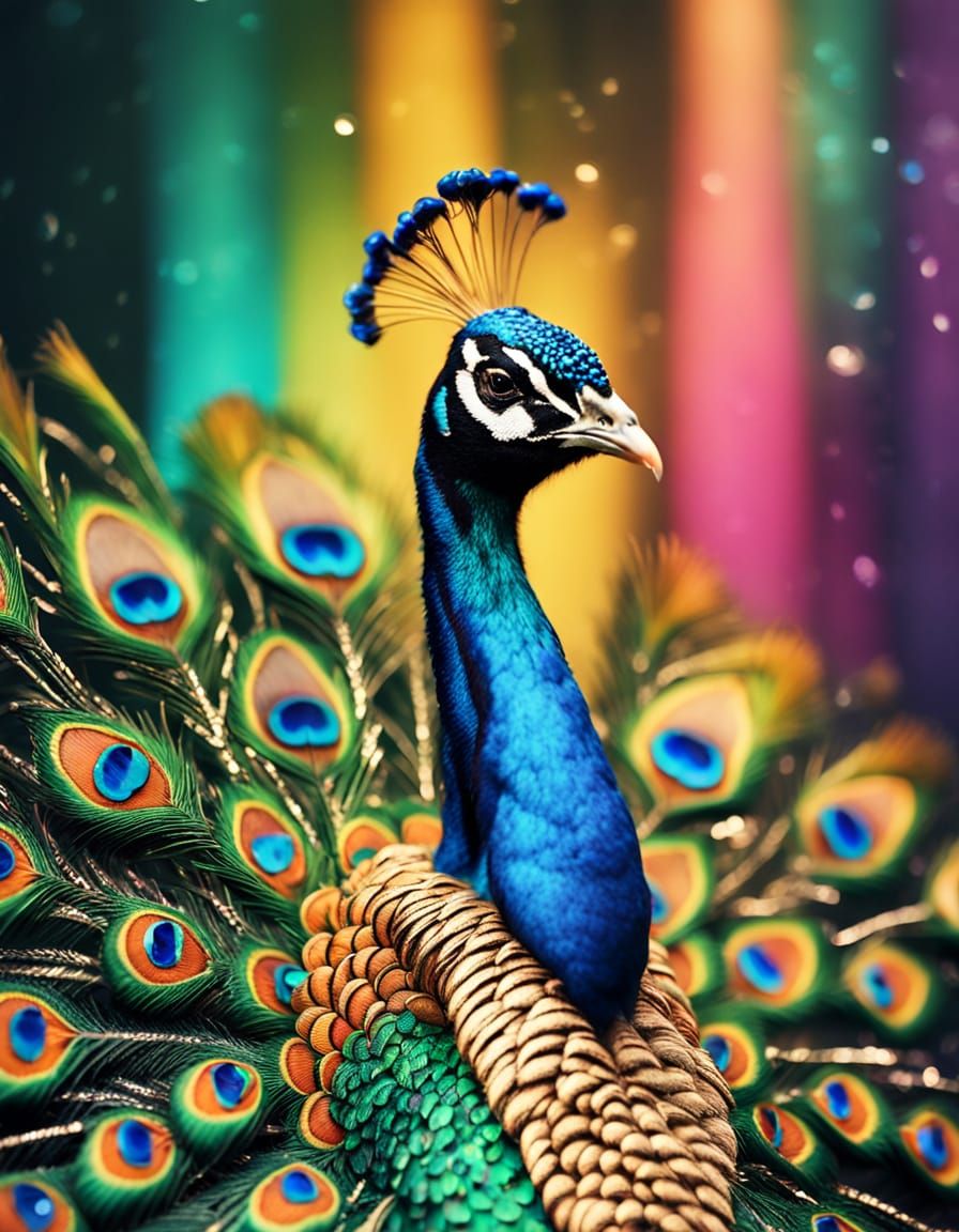 Majestic Peacock with Jeweled Crown, Oil Painting