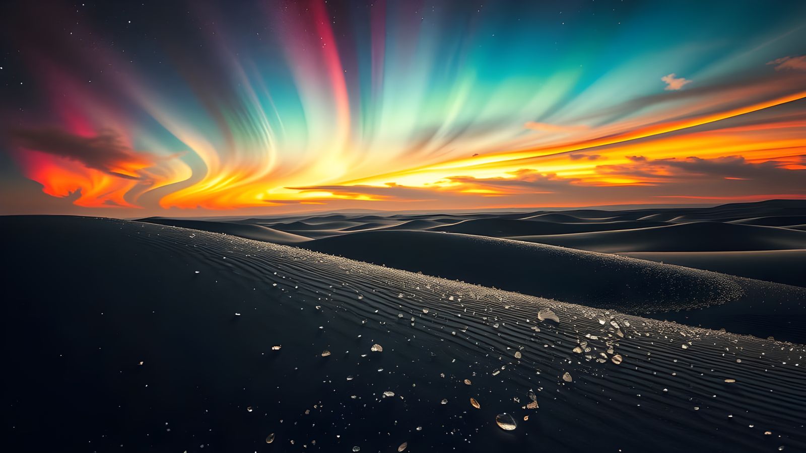 Surreal Black Desert Landscape at Night in the Style of Jaso...