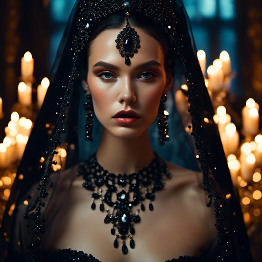 <lora:lush:1.0> ""portrait of bride with black veil