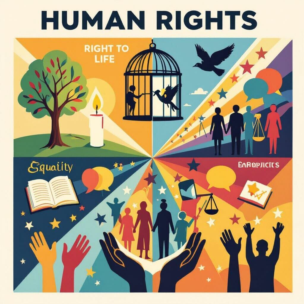 Symbolic Human Rights Poster Artwork in Bold Graphic Style