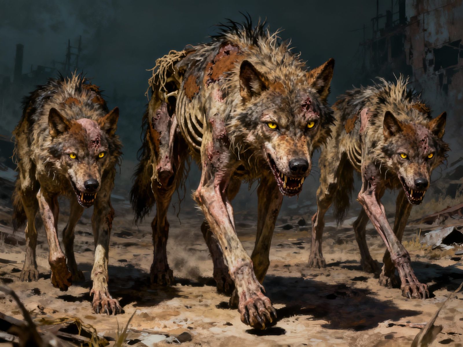 Post-Apocalyptic Mutant Wolf Pack in Gritty Style
