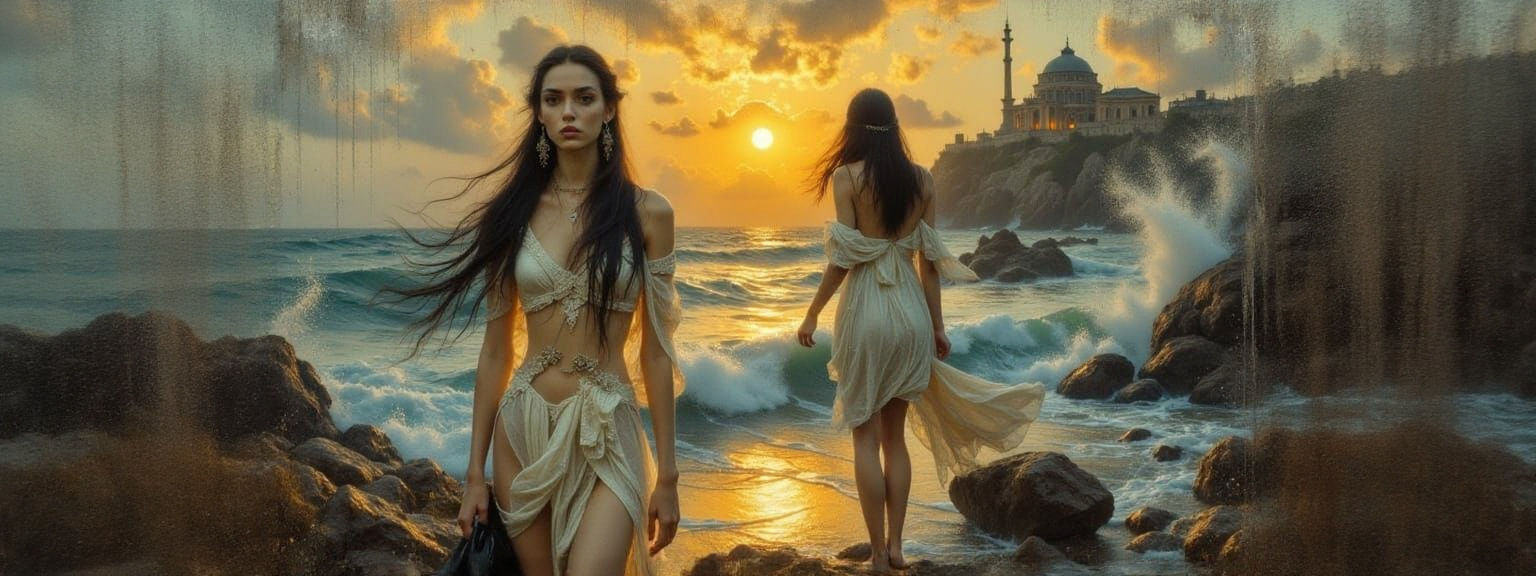 Cyberpunk Woman at Sea in Impasto Painting Style